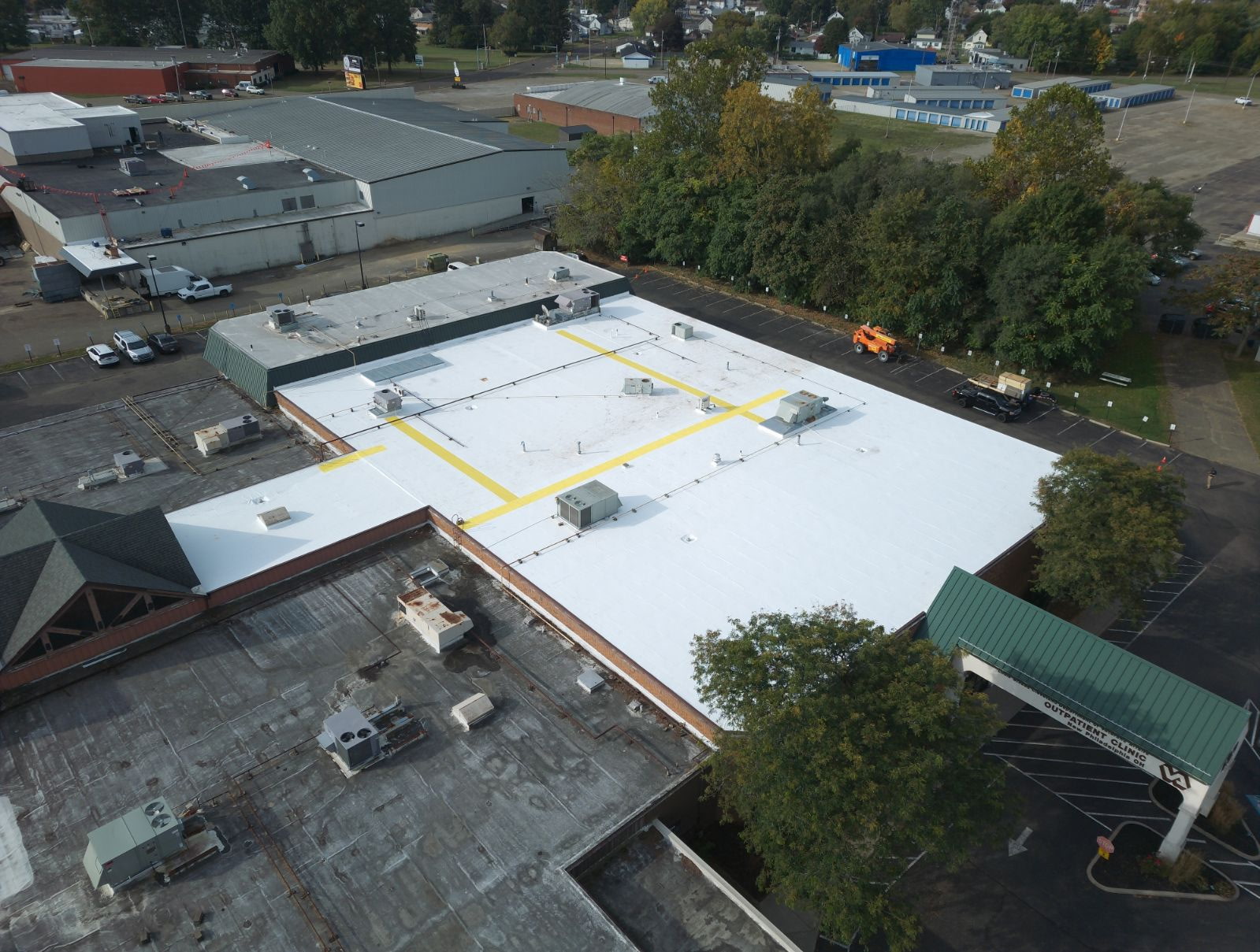 Commercial roof with HVAC units